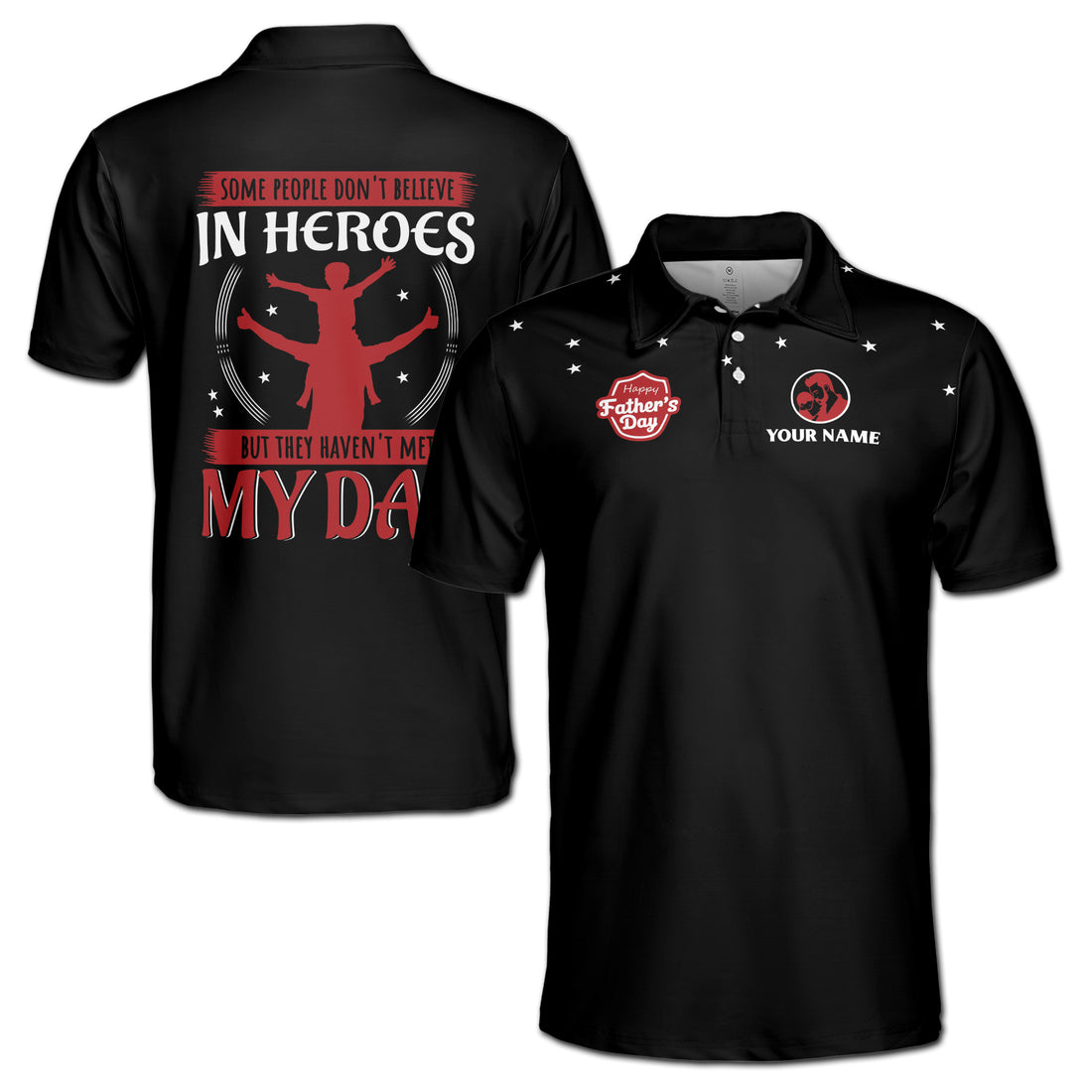 Custom Name My Dad My Hero Father's Gift Men's Polo Shirt S-5XL