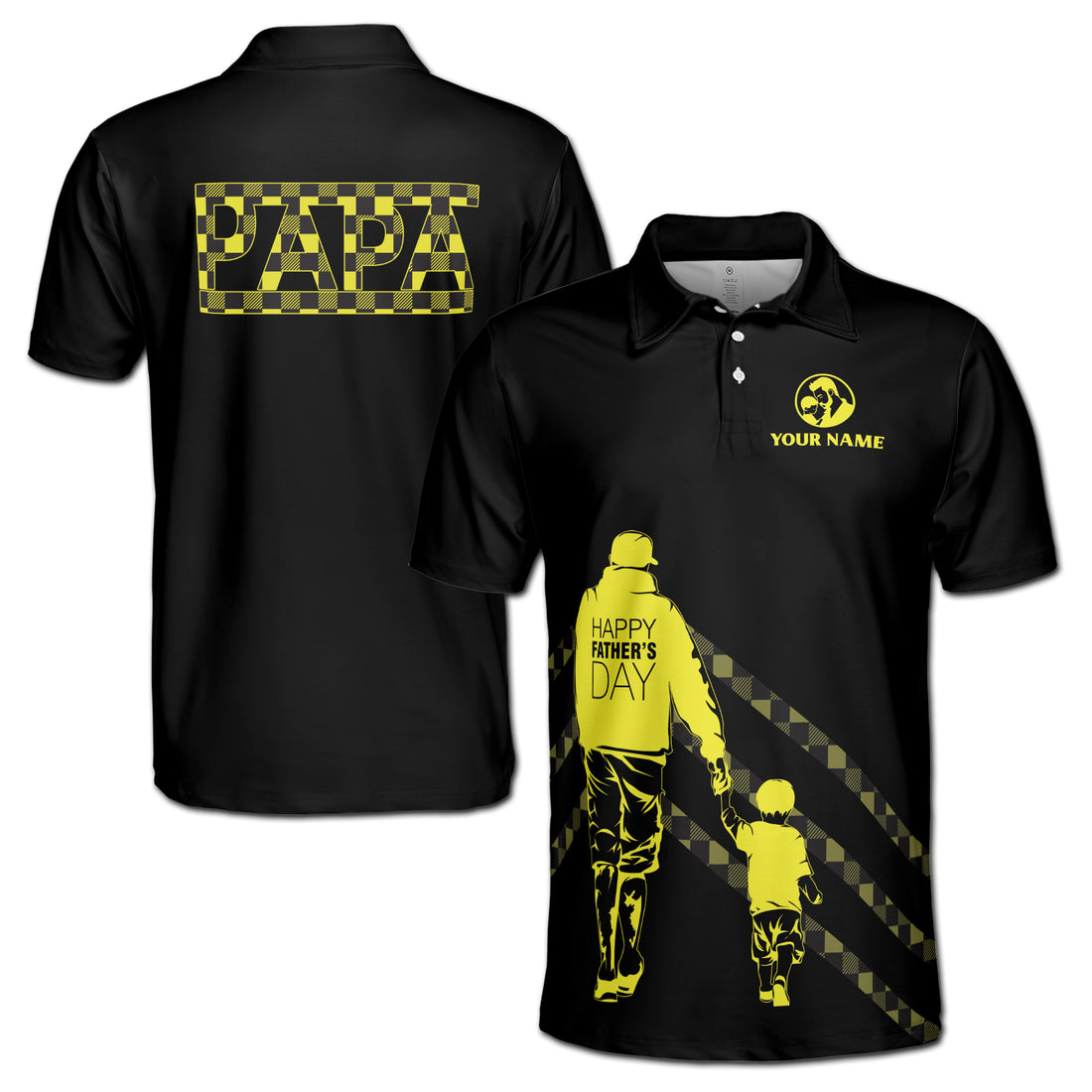 Custom Papa Father and Son Silhouette Father's Gift Black Men's Polo Shirt S-5XL