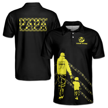 Custom Papa Father and Son Silhouette Father's Gift Black Men's Polo Shirt S-5XL
