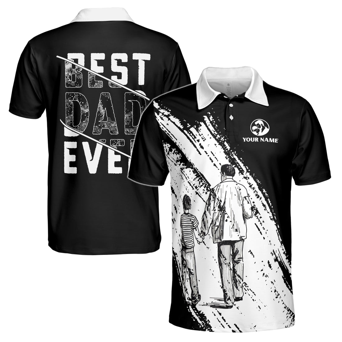 Custom Name Best Dad Ever Grunge Black Father's Gift Men's Polo Shirt S-5XL