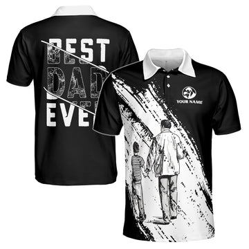 Custom Name Best Dad Ever Grunge Black Father's Gift Men's Polo Shirt S-5XL