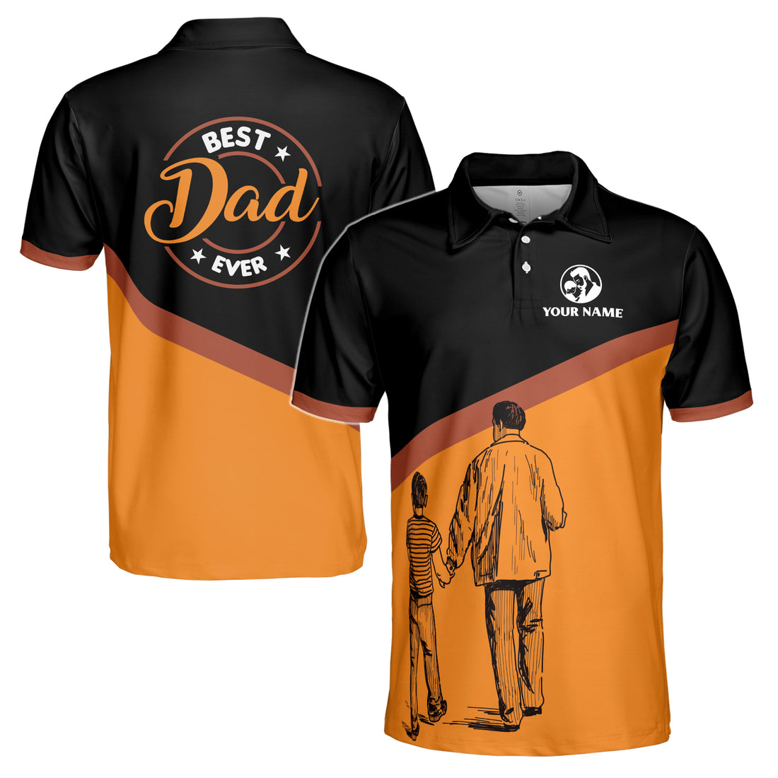 Custom Name Best Dad Ever Father and Son Silhouette Men's Polo Shirt S-5XL