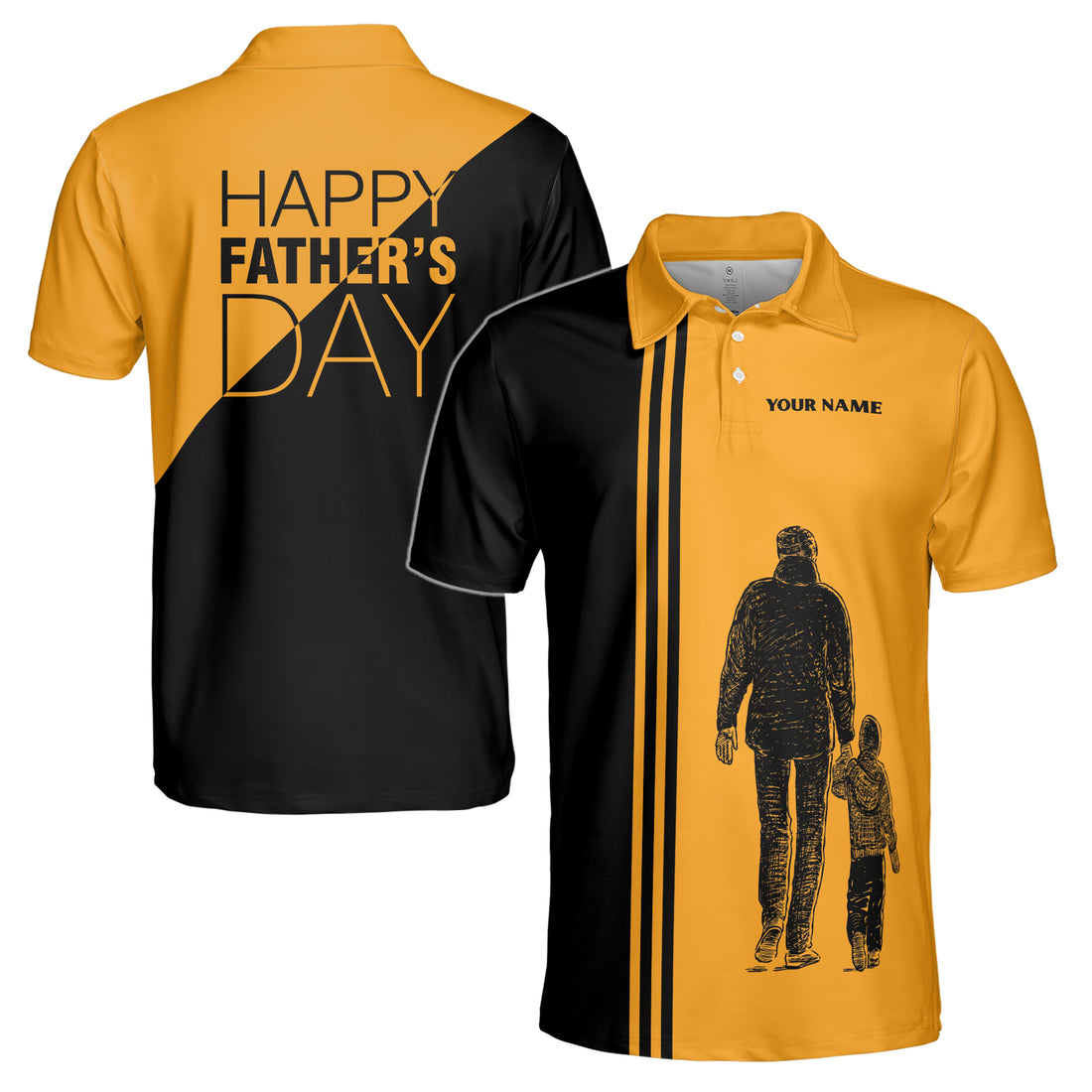 Custom Name Son and Dad Love Father's Gift Yellow Men's Polo Shirt S-5XL