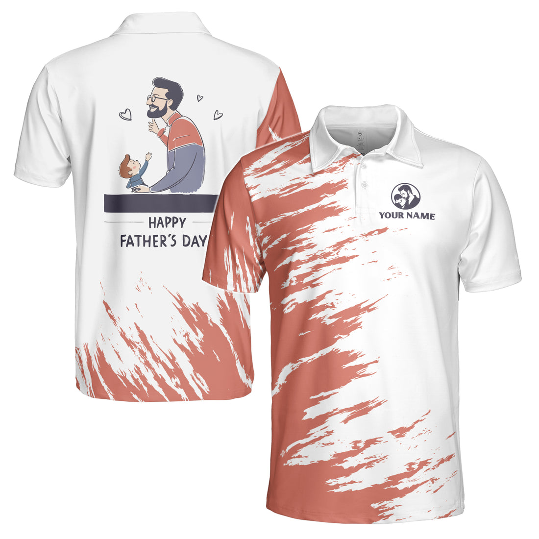 Custom Name Father and Little Son Dad's Gift Brush Stroke Men's Polo Shirt S-5XL