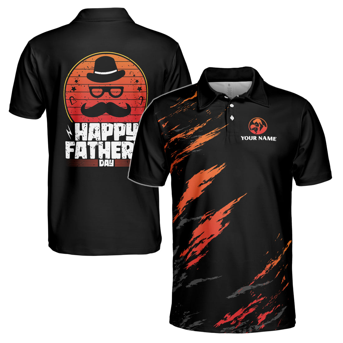 Custom Name Father Gift for Dad Black Orange Stroke Men's Polo Shirt S-5XL