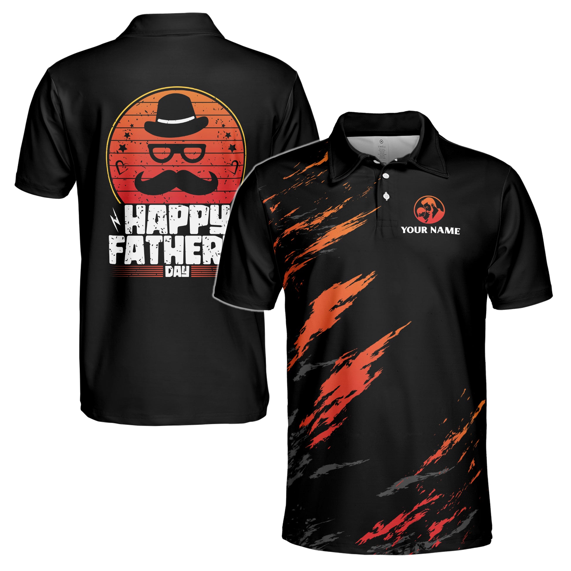 Custom Name Father Gift for Dad Black Orange Stroke Men's Polo Shirt S-5XL