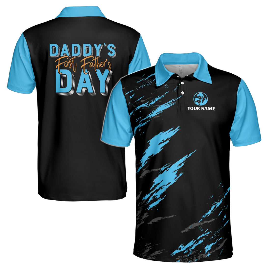 Custom Name Funny First Fathers Day Gift for Dad Black Men's Polo Shirt S-5XL