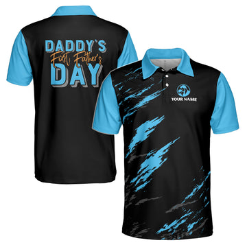 Custom Name Funny First Fathers Day Gift for Dad Black Men's Polo Shirt S-5XL