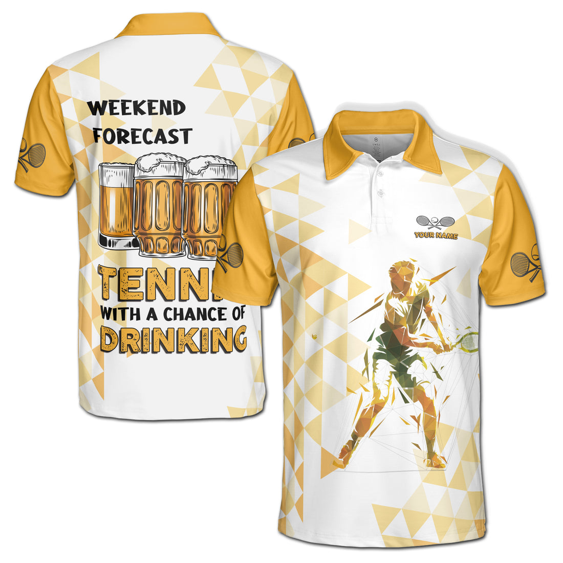 Custom Weekend Forecast Tennis With A Chance of Drinking Men's Polo Shirt S-5XL