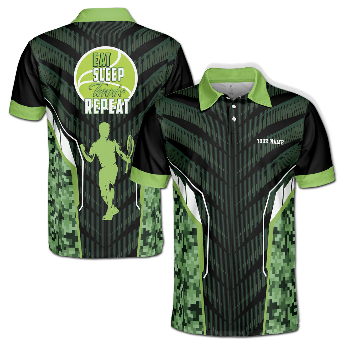 Customized Name Eat Sleep Tennis Repeat Men's Polo Shirt S-5XL