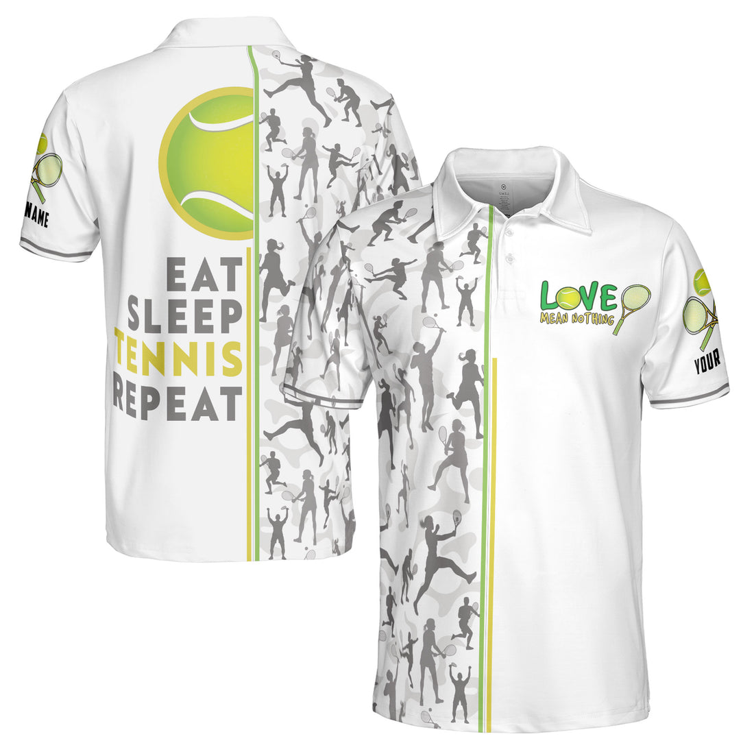 Custom Name Eat Sleep Tennis and Repeat Men's Polo S-5XL