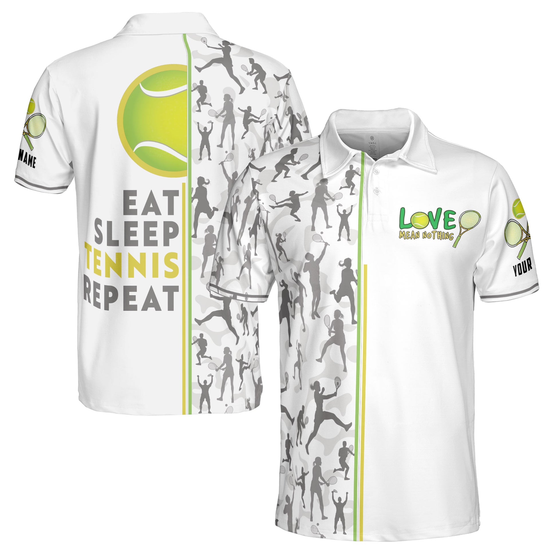 Custom Name Eat Sleep Tennis and Repeat Men's Polo S-5XL