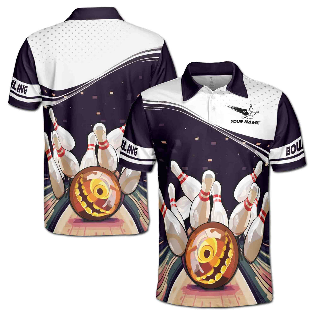 Customized Name Funny Bowling Rolling Strike Men's Polo Shirt S-5XL