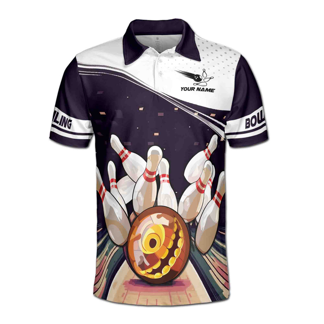 Customized Name Funny Bowling Rolling Strike Men's Polo Shirt S-5XL