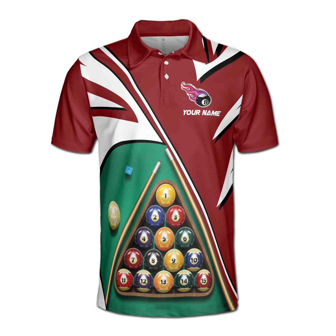 Customized Name Billiard Cue and Balls Pattern Men's Polo S-5XL