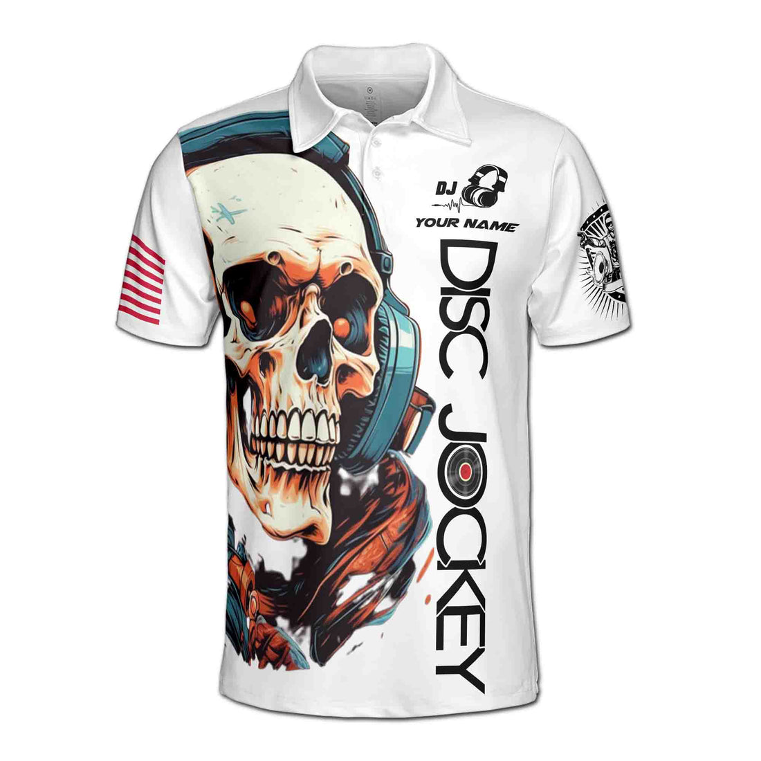 Customized Name Disc Jockey Skull DJ Men's Polo Shirt S-5XL