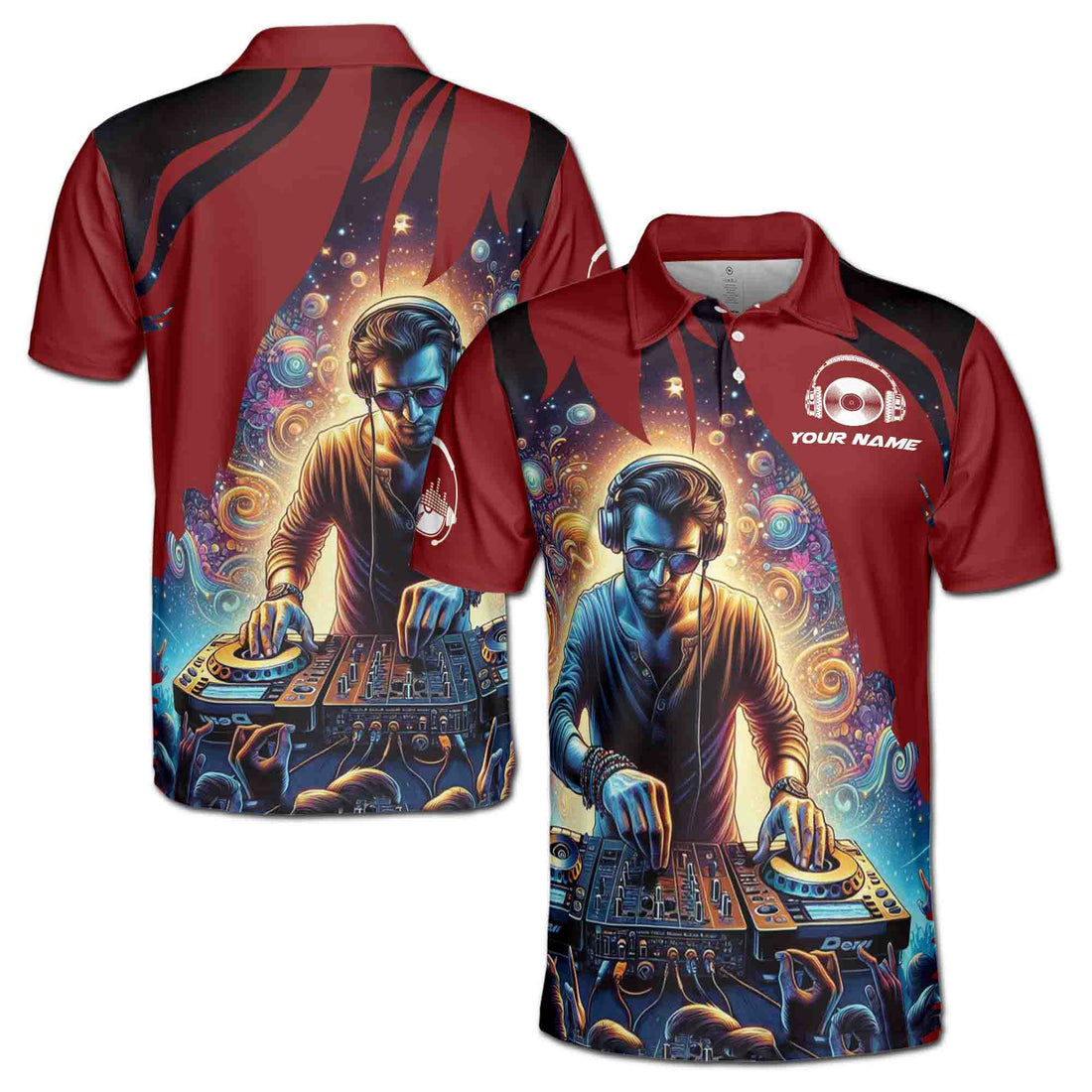 Custom Name Energetic DJ Playing The Music Men's Polo Shirt S-5XL