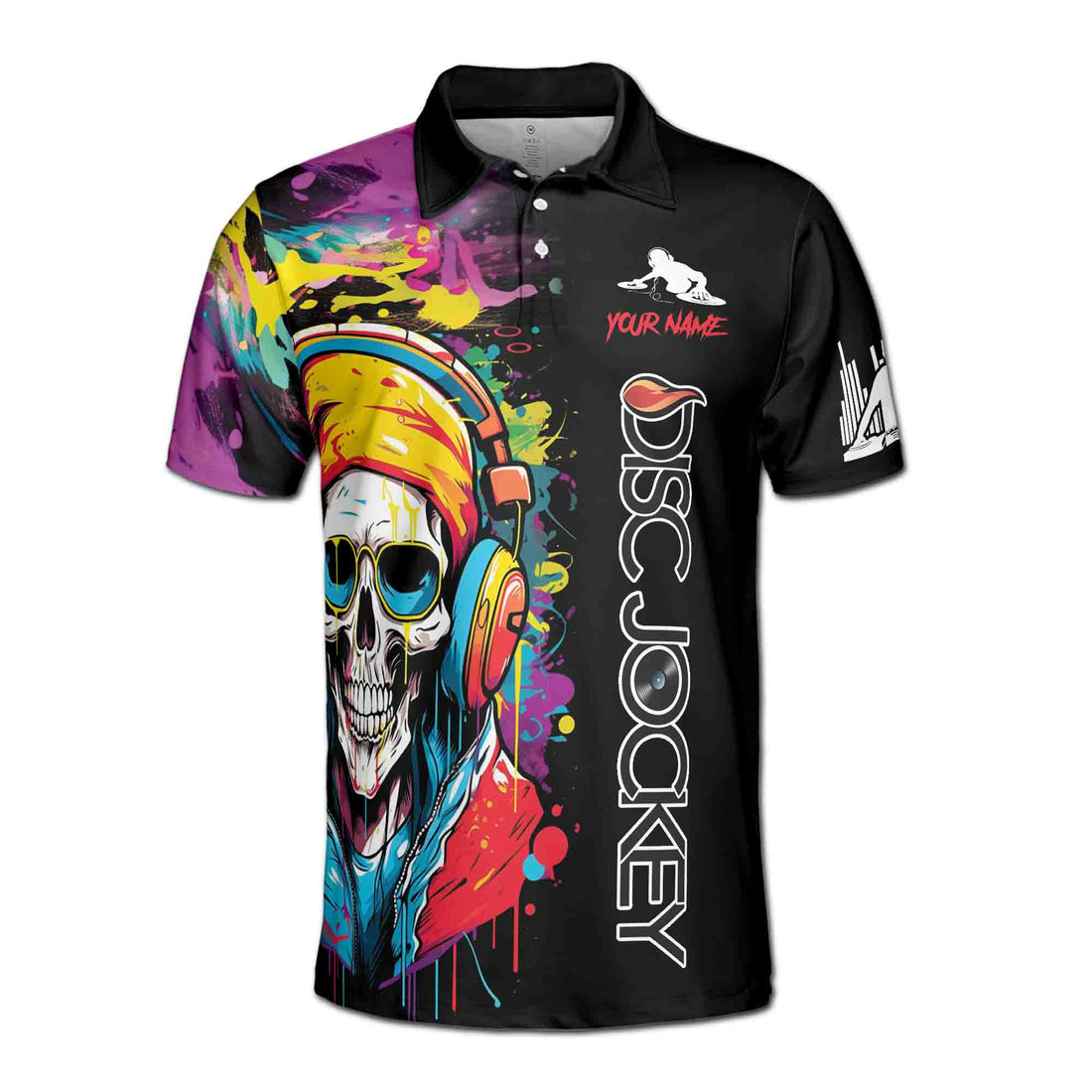 Customized Skull DJ Disc Jockey Play Music Men's Polo S-5XL