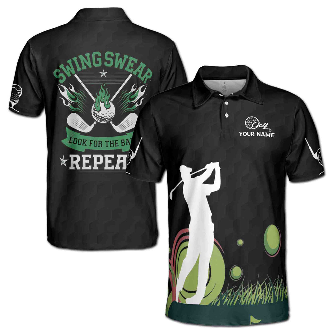Customized Golfer Silhouette Man Playing Golf Men's Polo Shirt S-5XL