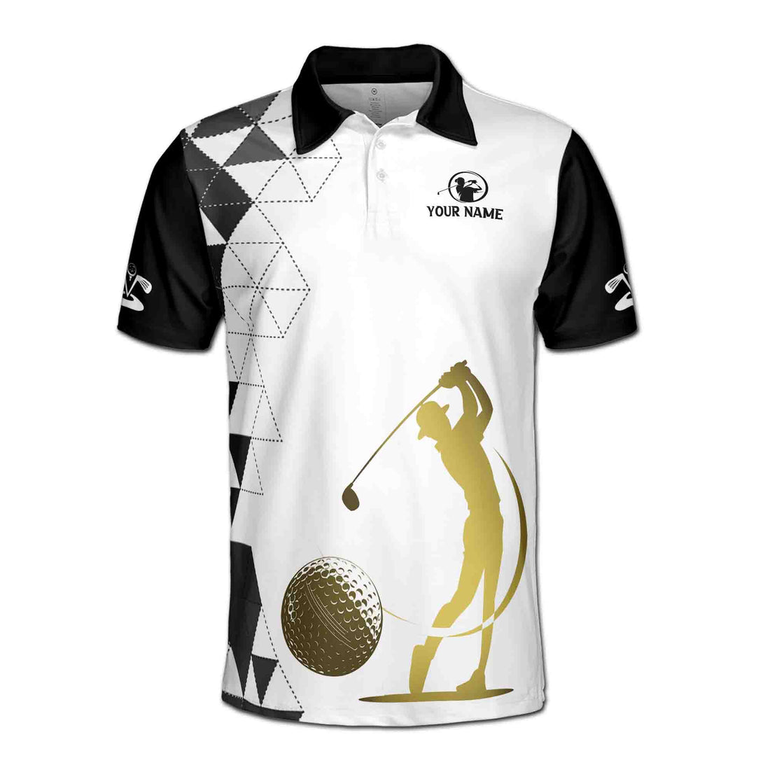 Customized Name Man Play Golf Golden Pattern Men's Polo Shirt S-5XL