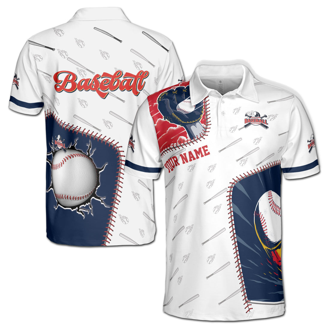Customized Name Baseball Player Baseball On Flame Men's Polo Shirt S-5XL