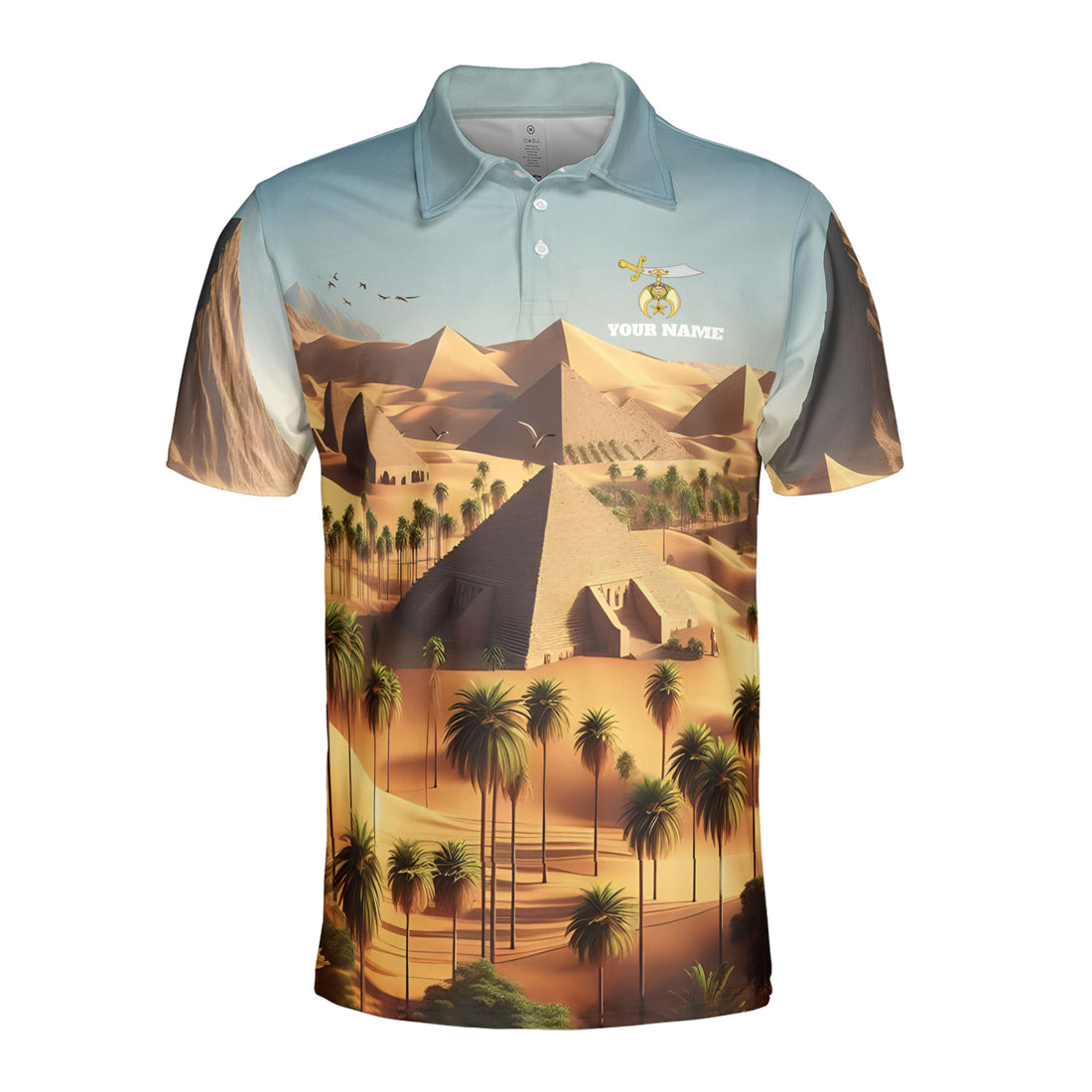 Customized Noble Shriners Masonry Pyramid On The Desert Men's Polo S-5XL