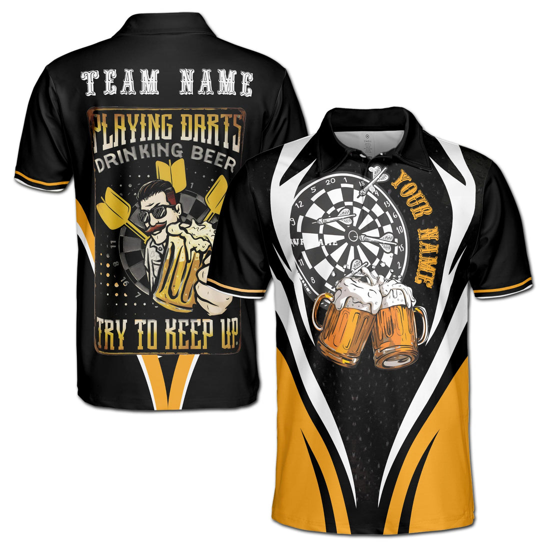 Customized Try To Keep Up Playing Darts Drinking Beer Men's Polo Shirt S-5XL