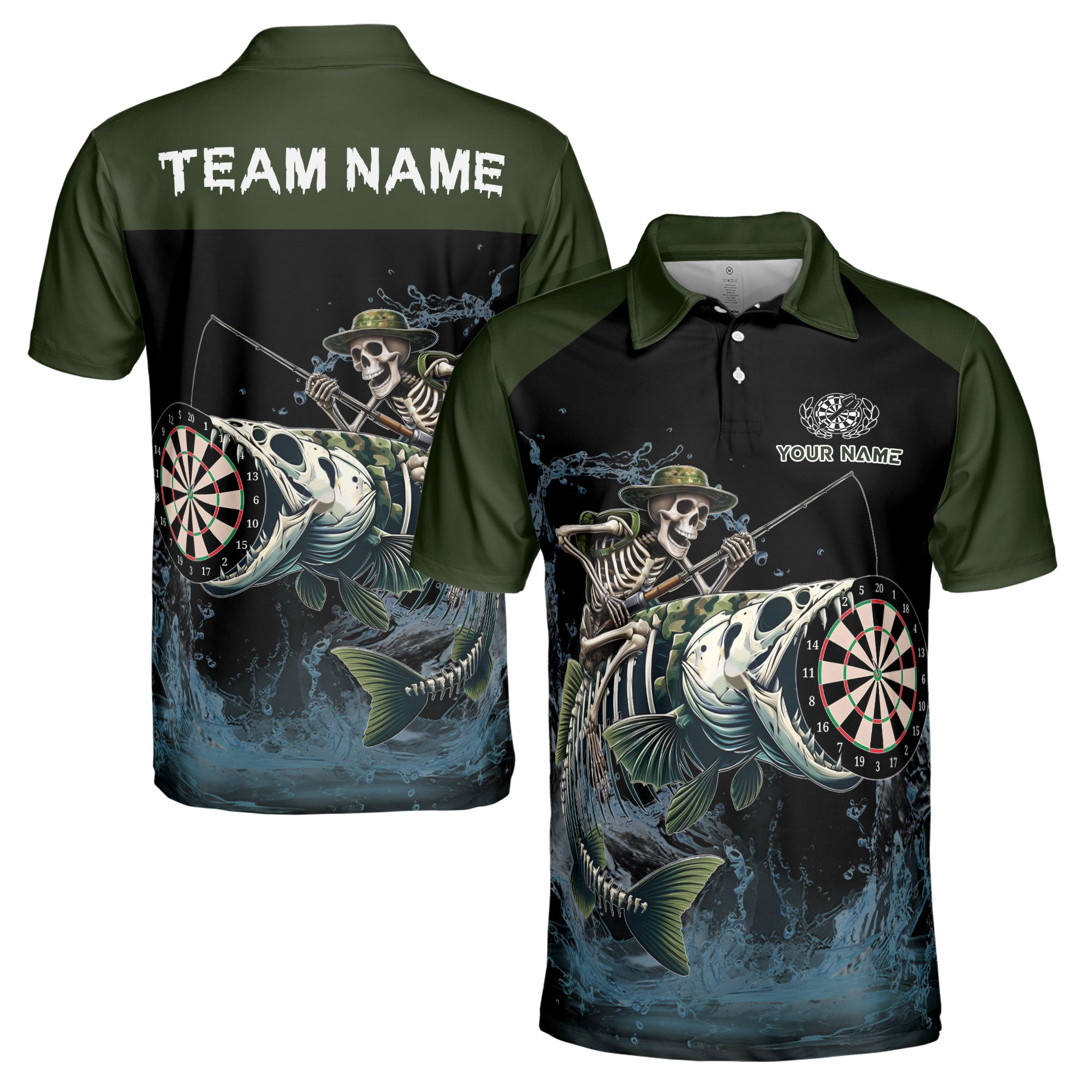 Customized Darts Polo Skeleton Fishing Catch Men's Polo Shirt S-5XL