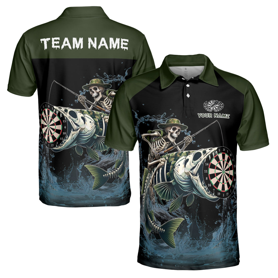 Customized Darts Polo Skeleton Fishing Catch Men's Polo Shirt S-5XL