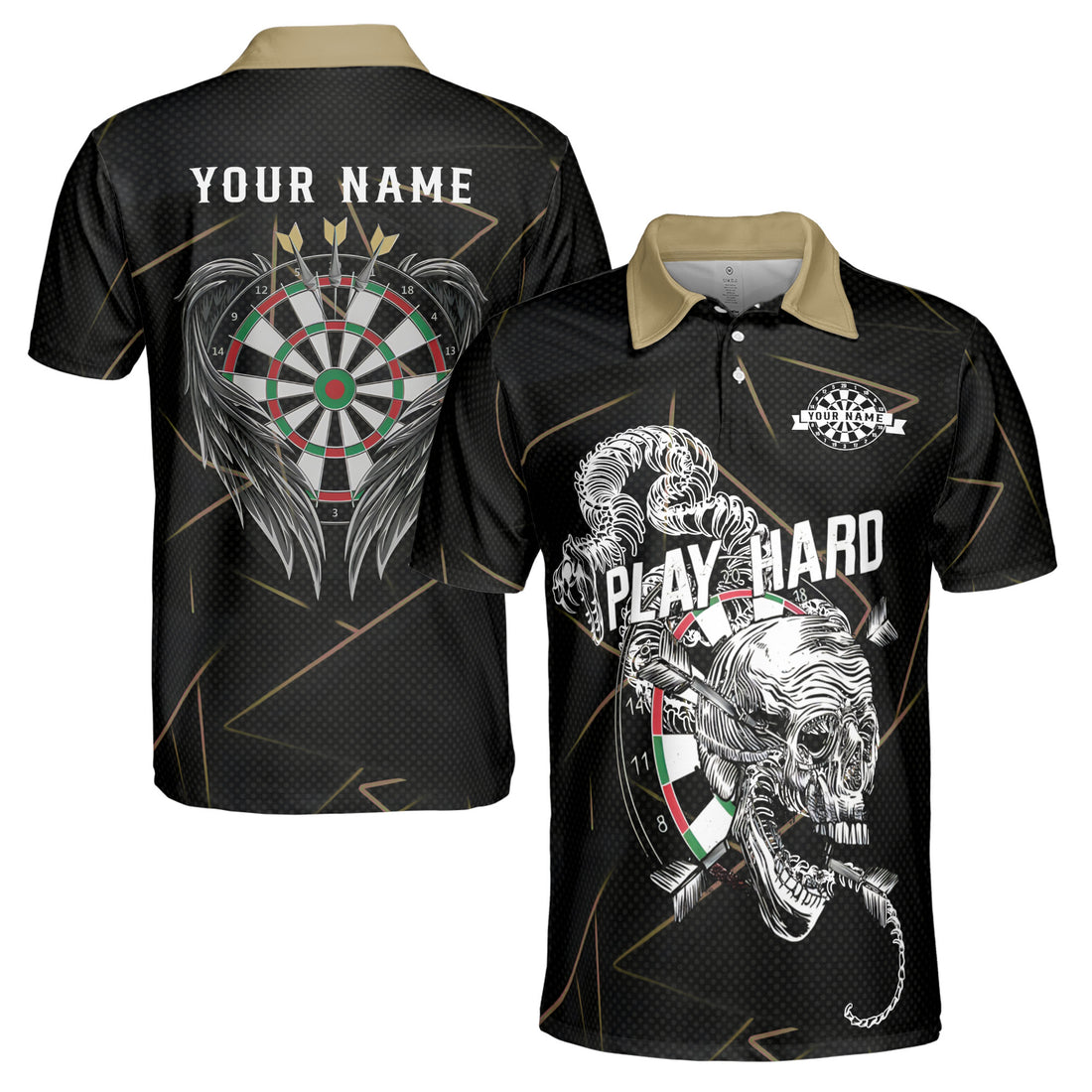 Customized Darts with Skull, Play Hard Dartboard Men's Polo Shirt S-5XL