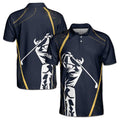 Custom Name Stylized Golf Player Swing Golden Spatter Men's Polo Shirt S-5XL