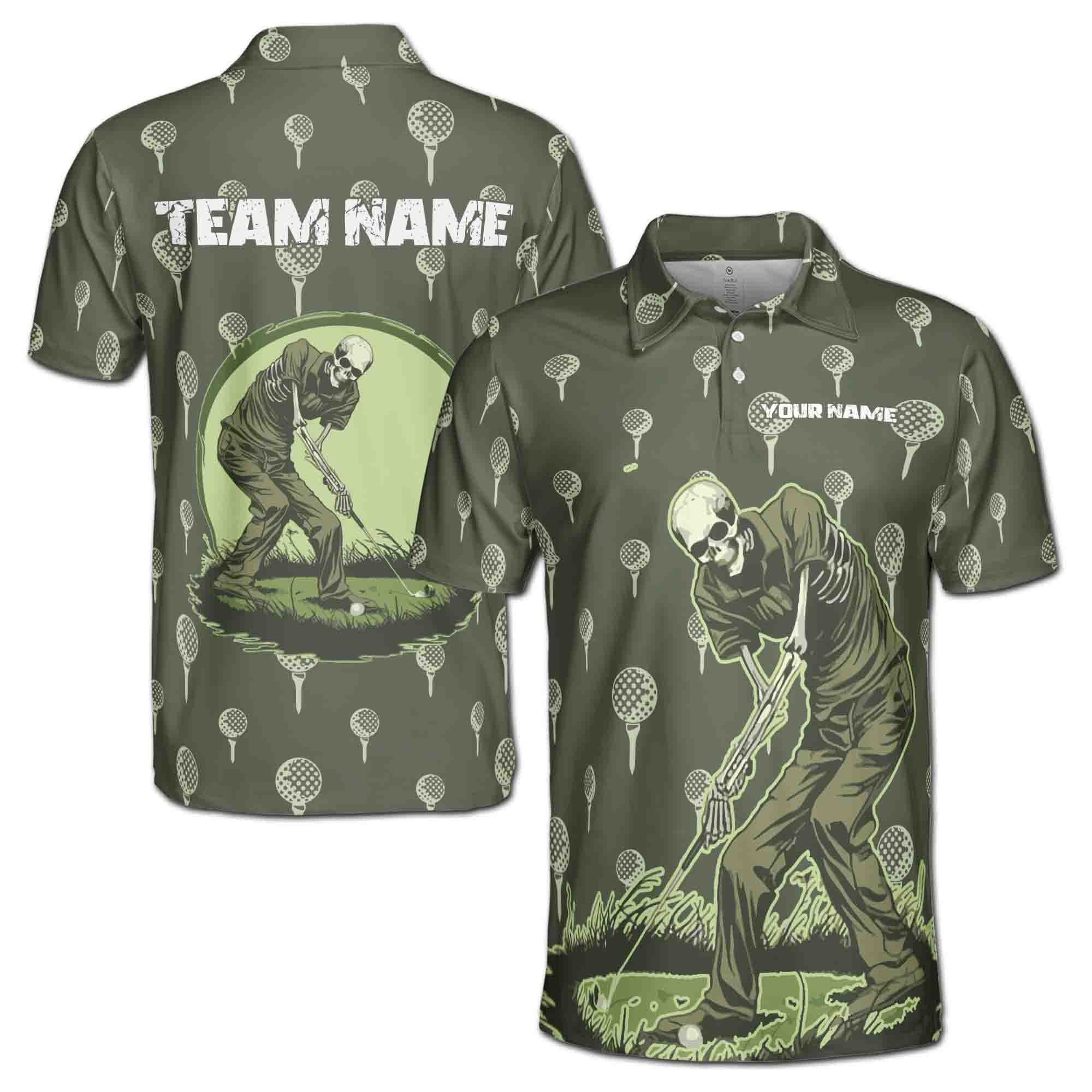 Custom Name Funny Golf Grim Reaper Playing Golf Men's Polo Shirt S-5XL