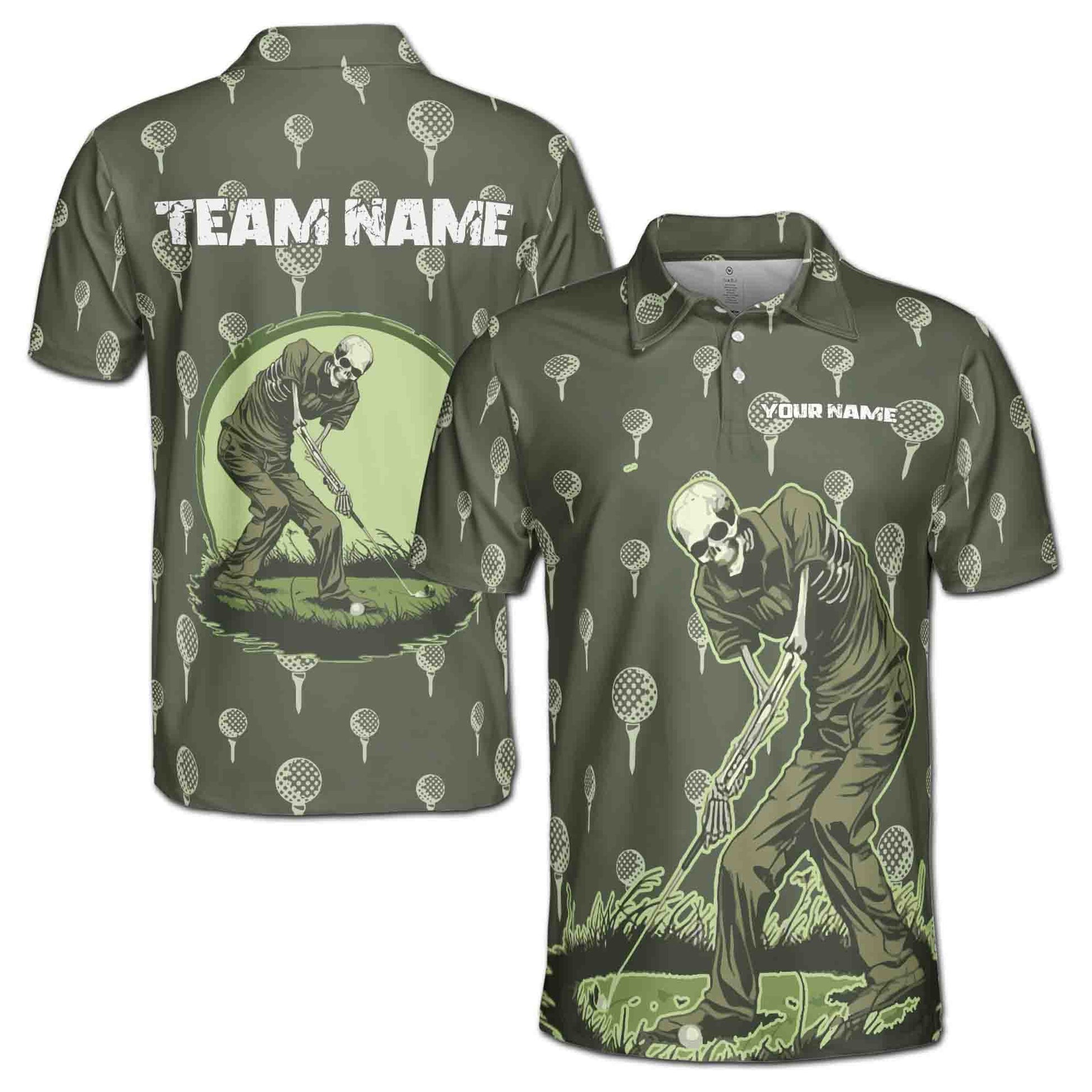 Custom Name Funny Golf Grim Reaper Playing Golf Men's Polo Shirt S-5XL
