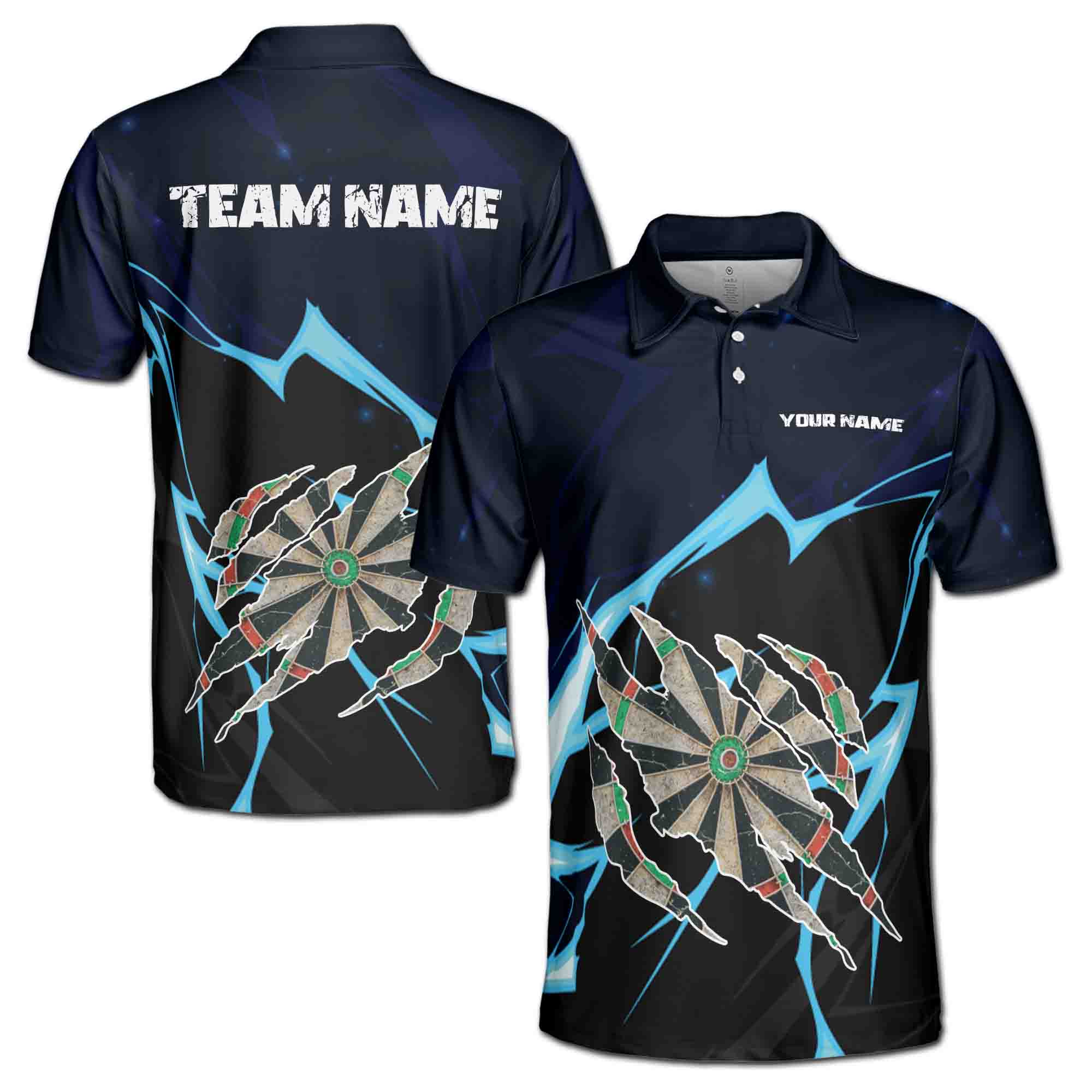 Custom Team Name Darts Thunder Dark Navy Men's Polo Shirt S-5XL