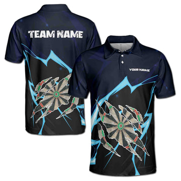 Custom Team Name Darts Thunder Dark Navy Men's Polo Shirt S-5XL