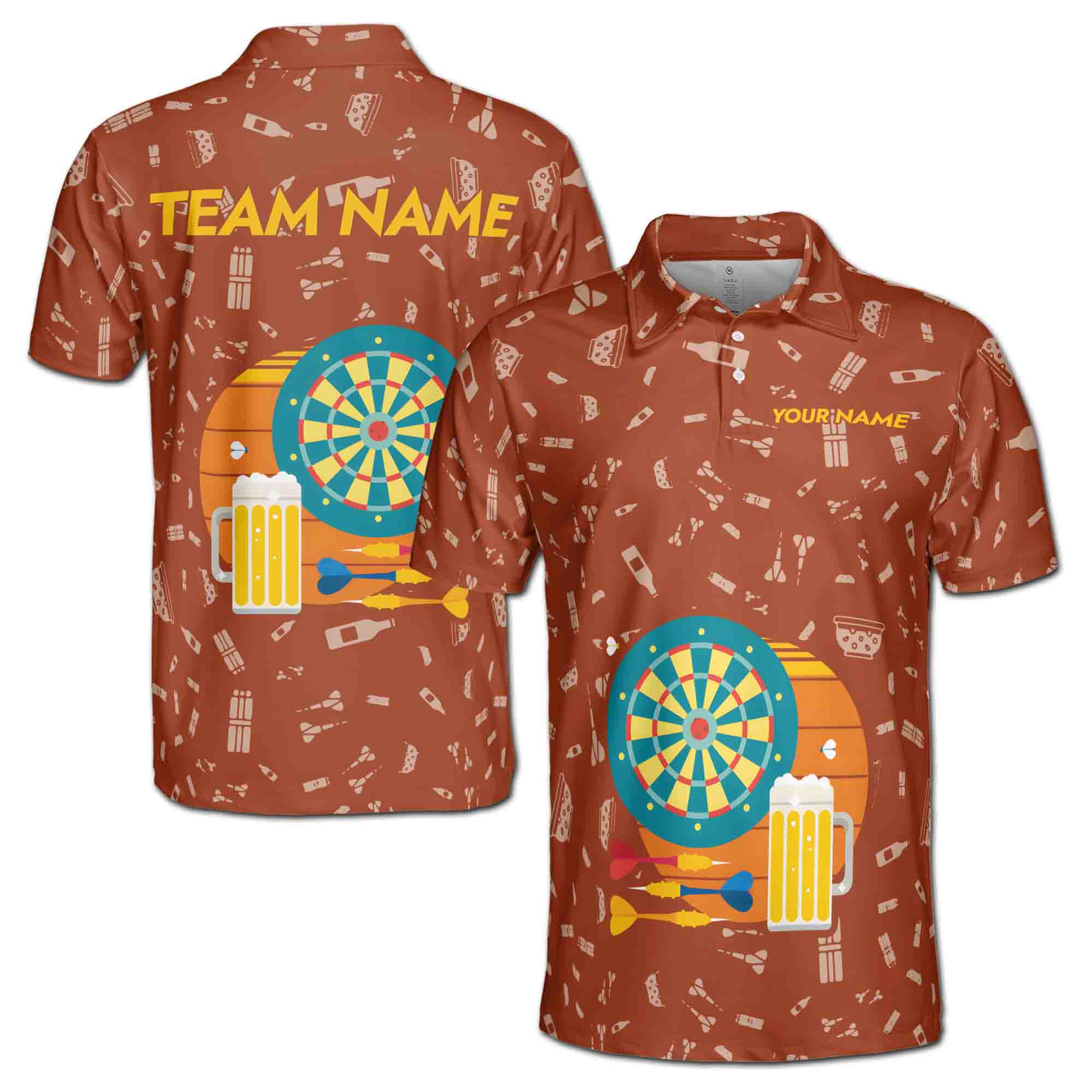 Custom Team Name Funny Darts and Beer Men's Polo Shirt S-5XL