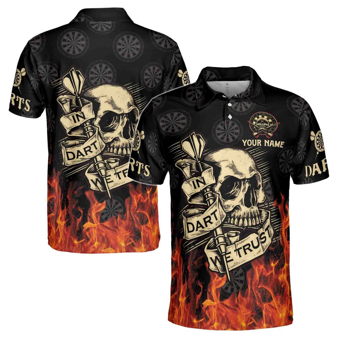 In Dart We Trust Skull Personalized Name Men's Polo Shirt S-5XL