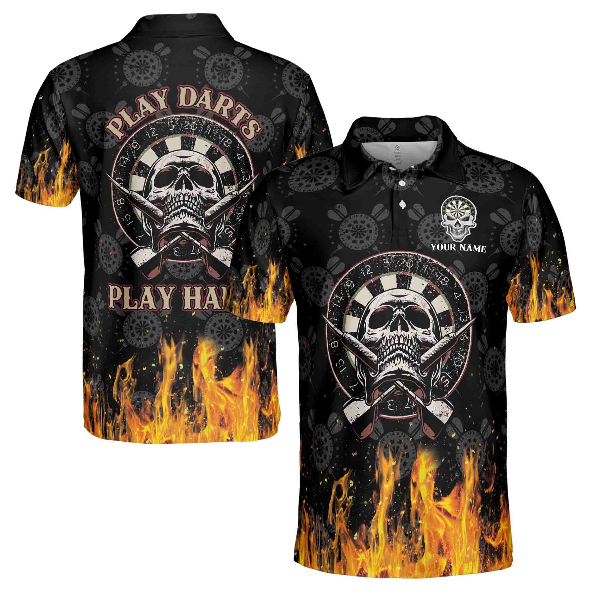 Personalized Play Dart Fire And Skull Men's Polo Shirt S-5XL