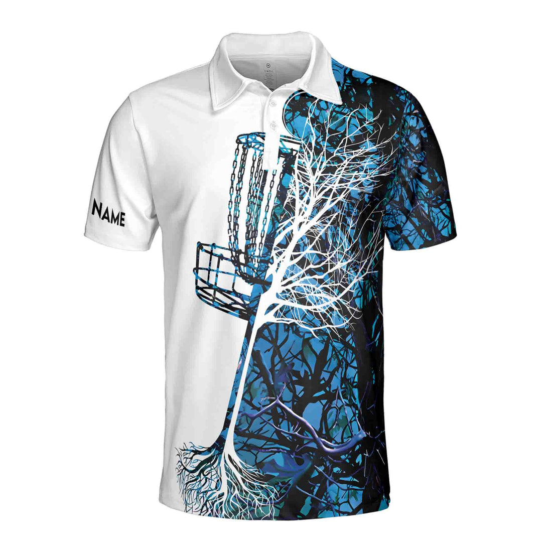 Mens Disc Golf Custom Name Blue Camo Disc Golf Basket Men's Polo Shirt S-5XL