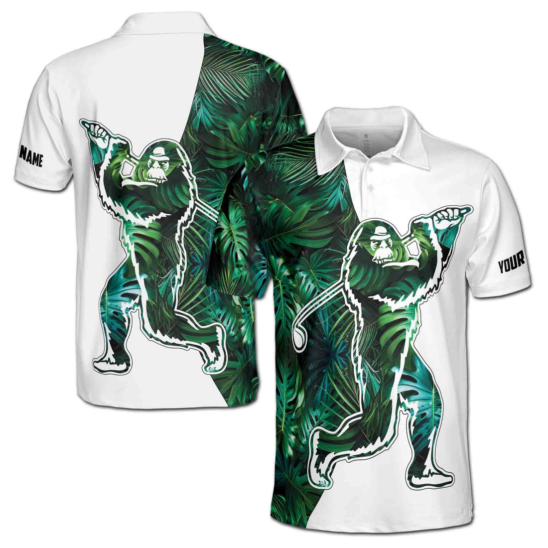 Bigfoot Golf Tropical Leaves Pattern Custom Sasquatch Men's Polo Shirt S-5XL