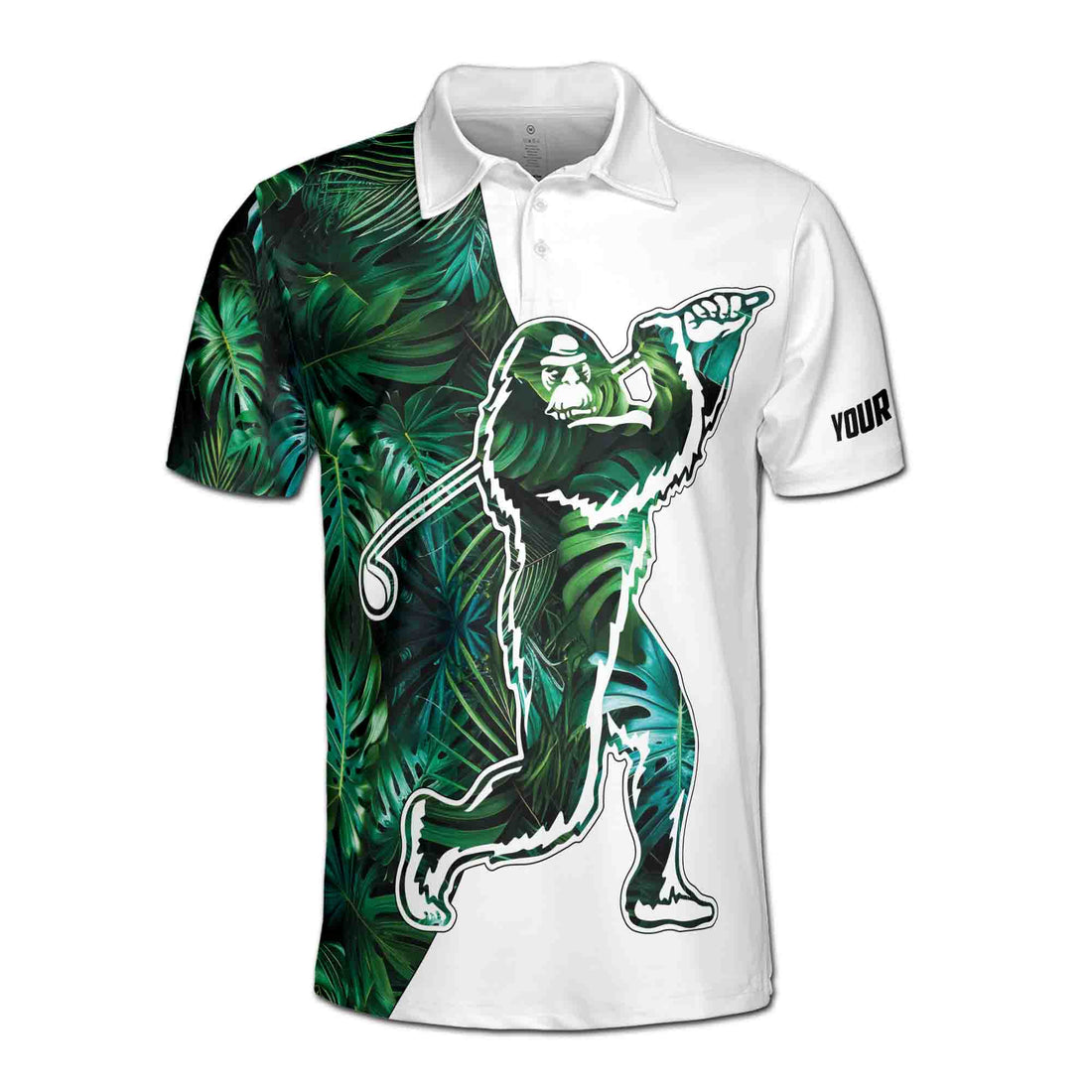 Bigfoot Golf Tropical Leaves Pattern Custom Sasquatch Men's Polo Shirt S-5XL