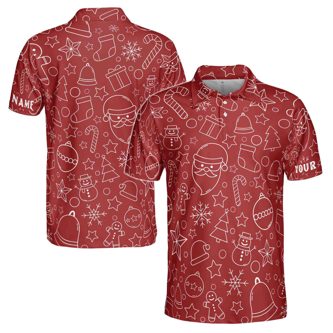 Golf Custom Beautiful Red Xmas Pattern Christmas Men's Polo Shirt S-5XL