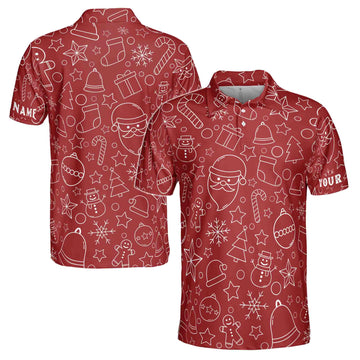 Golf Custom Beautiful Red Xmas Pattern Christmas Men's Polo Shirt S-5XL