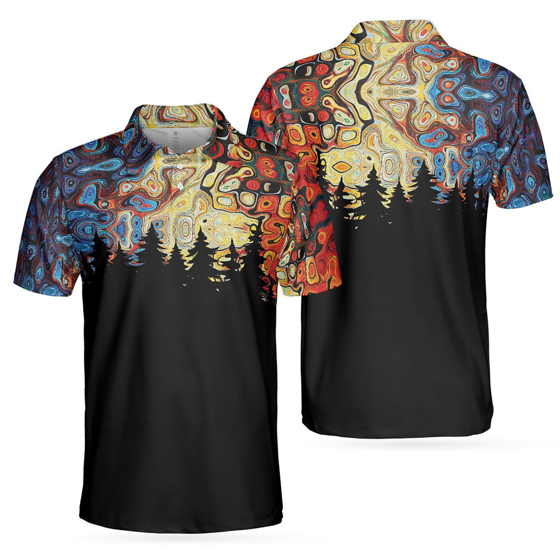 Sky Wavy Abstract Seamless Pattern Silhouette Pine Forest Men's Polo Shirt S-5XL