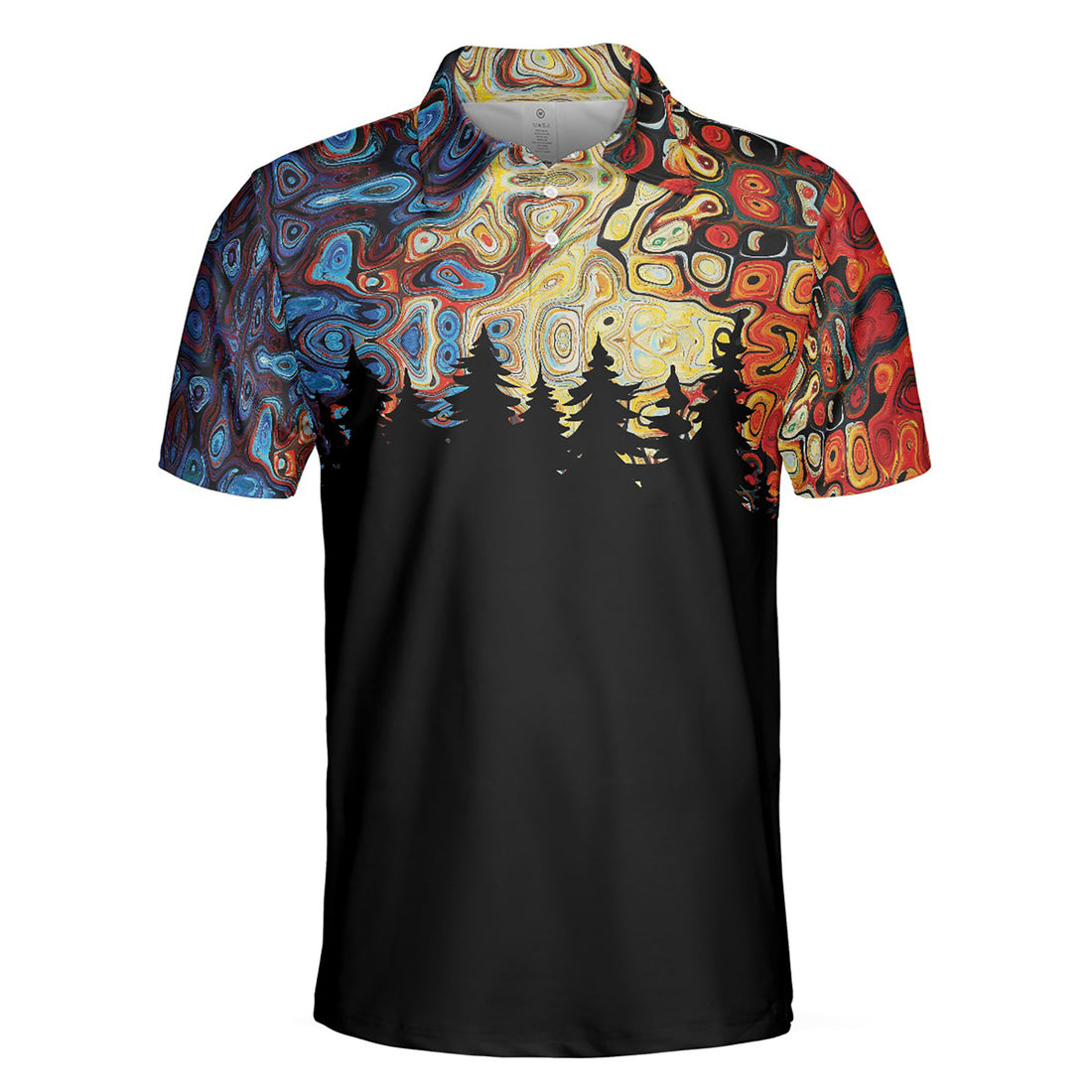 Sky Wavy Abstract Seamless Pattern Silhouette Pine Forest Men's Polo Shirt S-5XL