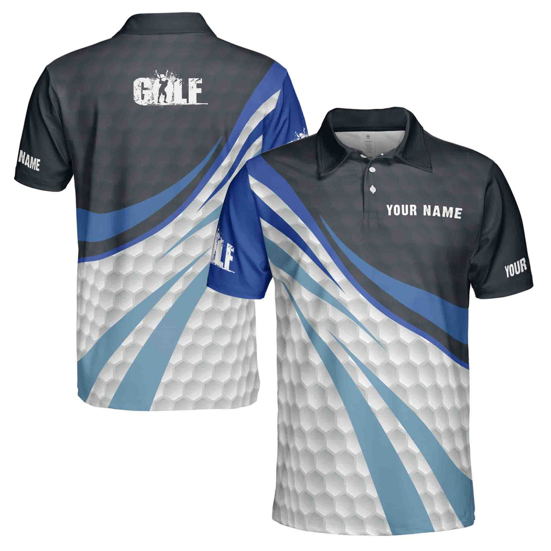 Blue And White Golf Balls Custom Name Apparel - Personalized Men's Polo Shirts S-5XL