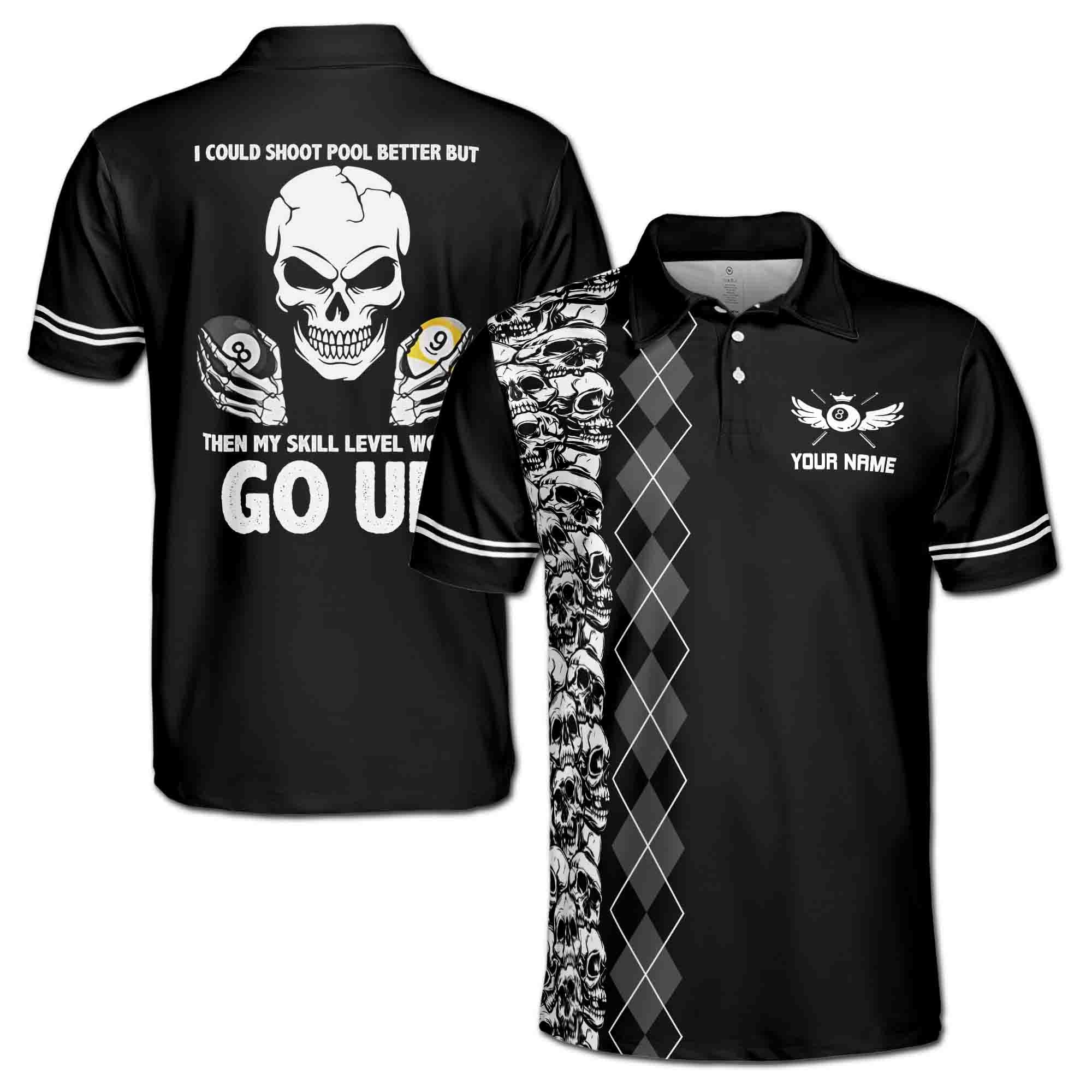 Funny Skull Billiard, Personalized Billiard Shoot Pool Better Men's Polo Shirt S-5XL