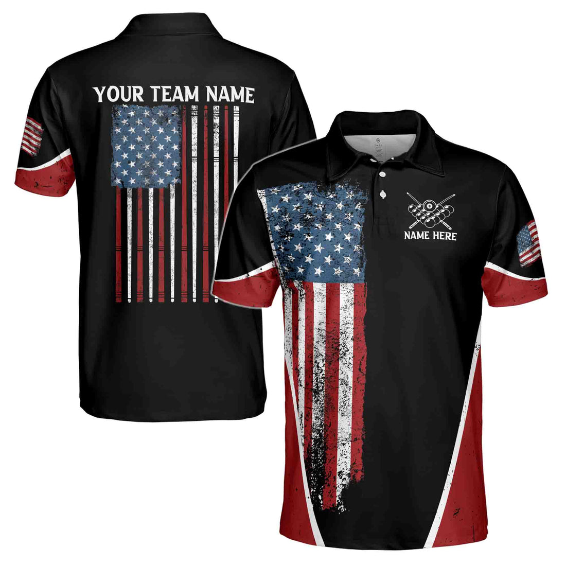 Customize American Flag Billiard, Pool Team Gift Men's Polo Shirts S-5XL