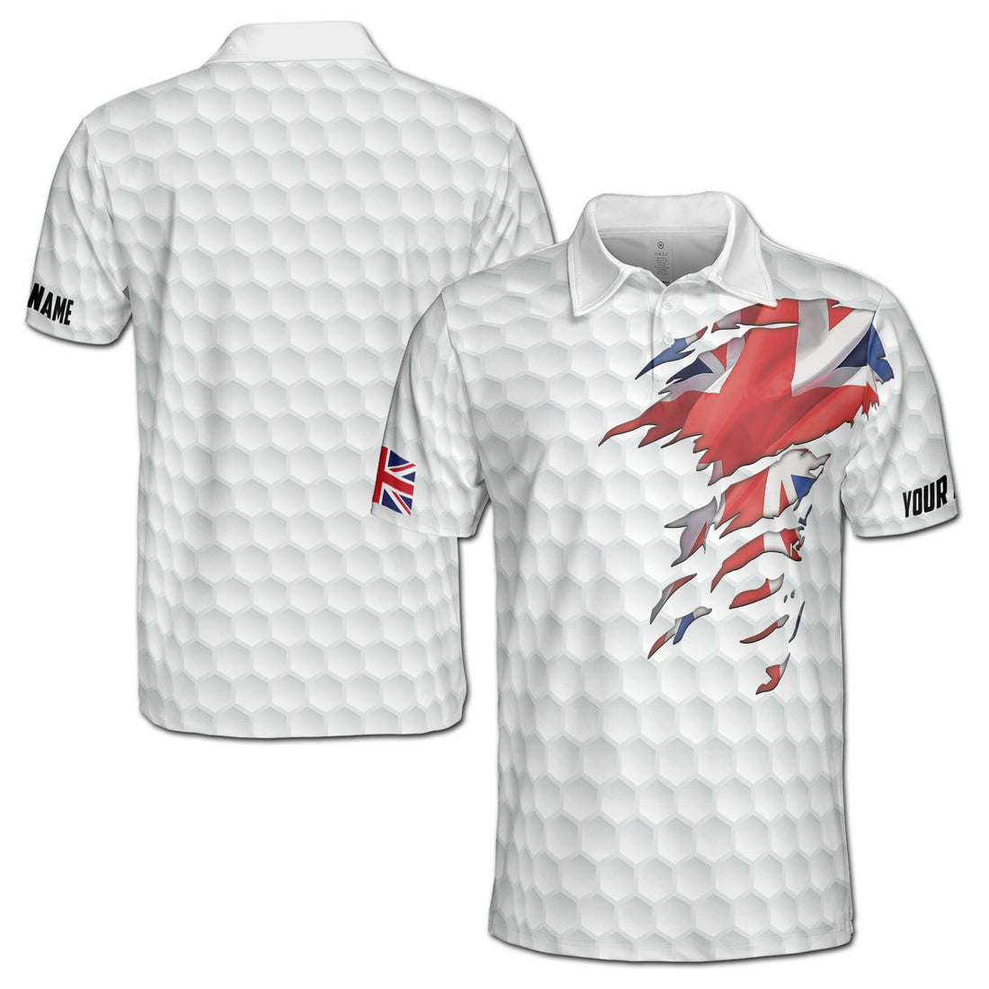 Golf Texture United Kingdom, Great Britain Union Jack Men's Polo Shirt S-5XL