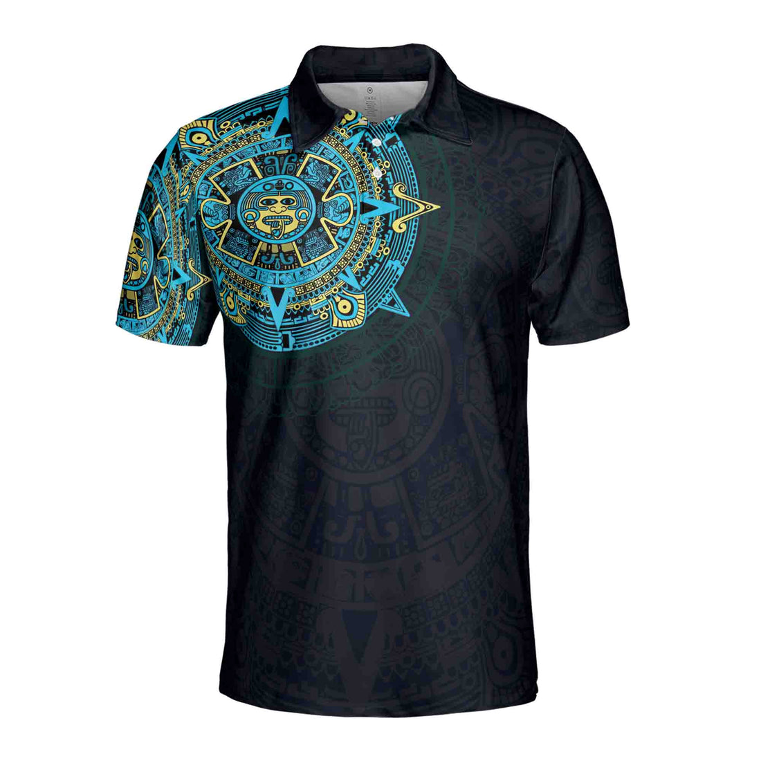 Blue Mexico Viking Tattoo Aztec Men's Polo Shirt Size S-5XL